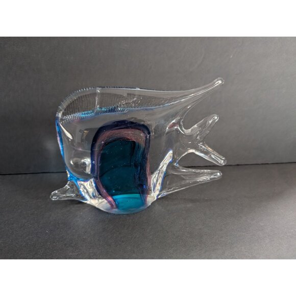 Large Murano Glass Fish Figurine With Blue & Pink Swirls - Picture 6 of 9